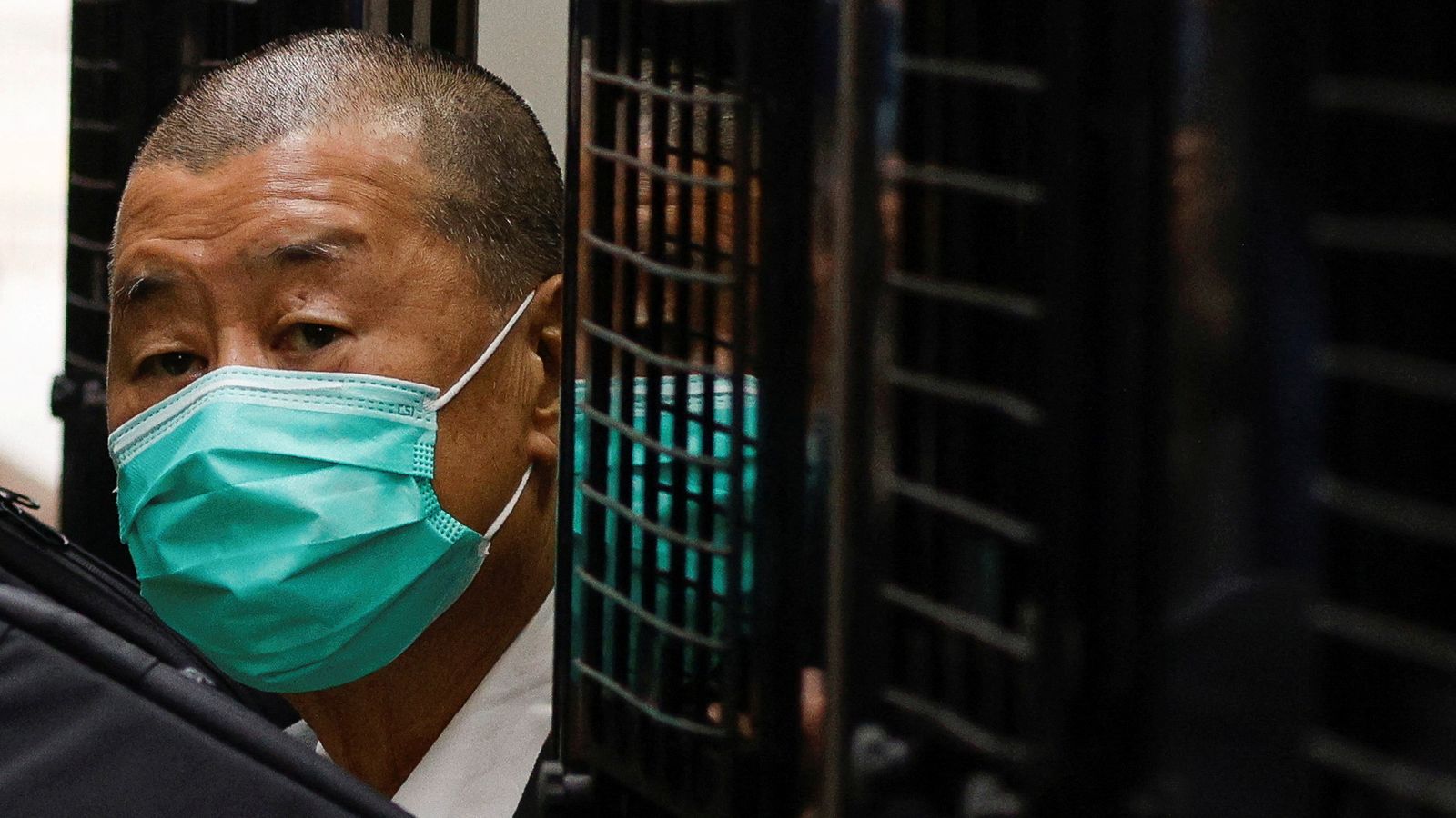 Jimmy Lai leaves the Court of Final Appeal by prison van in Hong Kong before his sentencing hearing. Pic: Reuters
