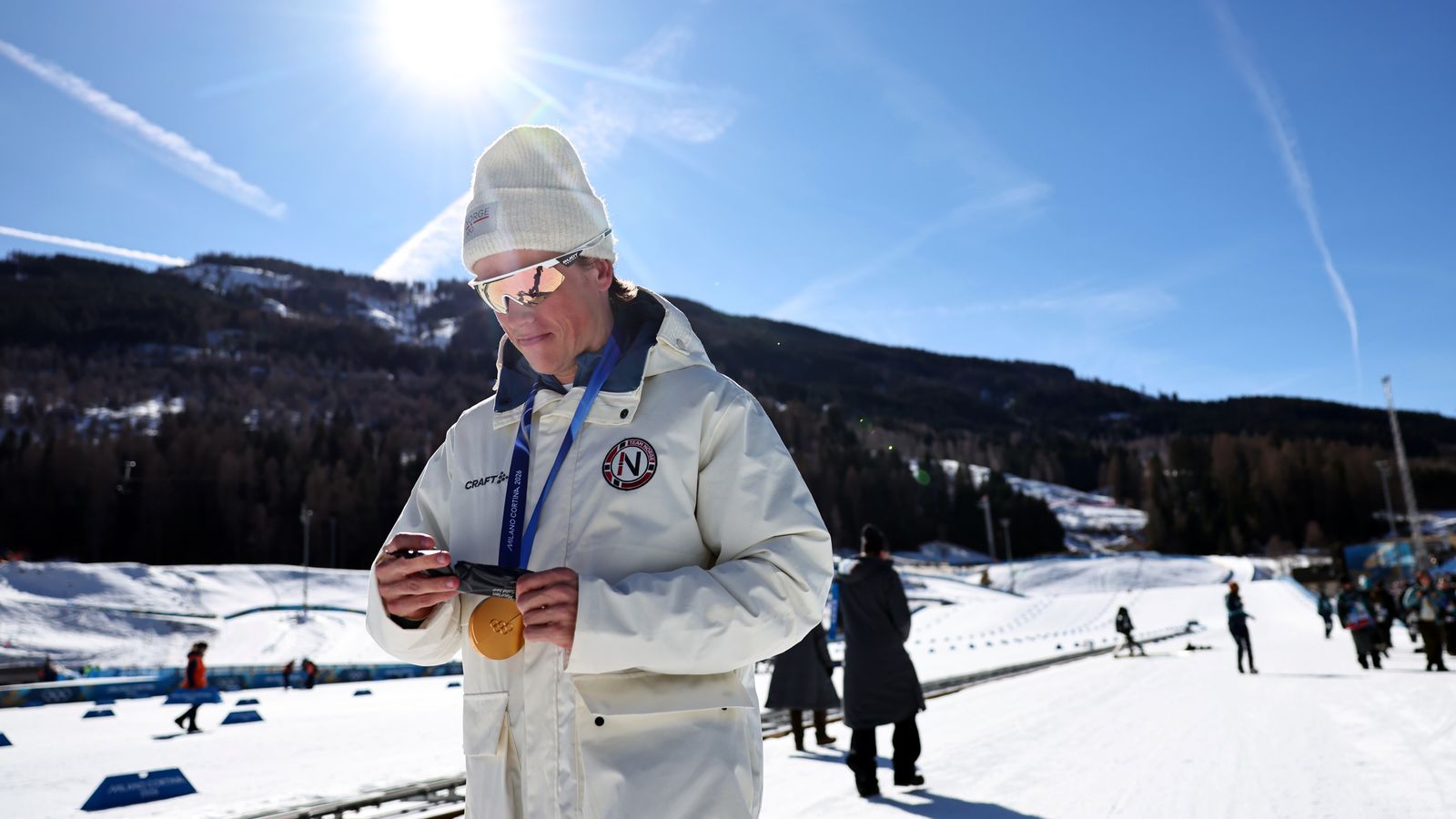 Norway's Johannes Hoesflot Klaebo with his fifth gold medal at the Winter Olympics 2026. Pic: AP