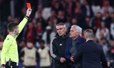 Jose Mourinho is shown a red card during Benfica's match with Real Madrid. Pic: Reuters