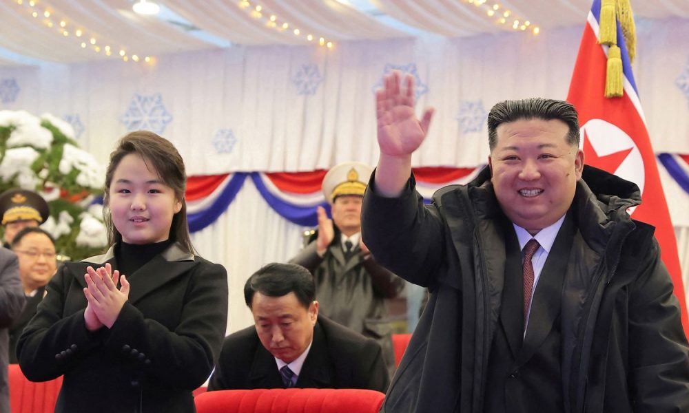 North Korean leader Kim Jong Un and his daughter Kim Ju Ae celebrate the New Year in Pyongyang. Pic: Reuters
