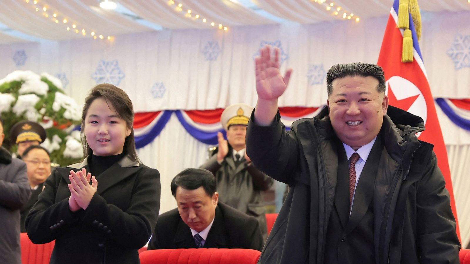 North Korean leader Kim Jong Un and his daughter Kim Ju Ae celebrate the New Year in Pyongyang. Pic: Reuters