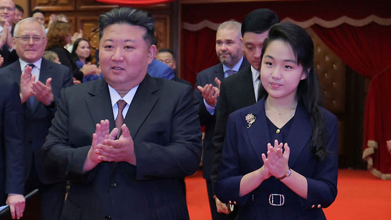 Kim Jong Un with his daughter in June last year. Pic: AP