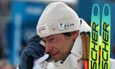 Sturla Holm Laegreid wipes away tears with a soft toy. Pic: Reuters