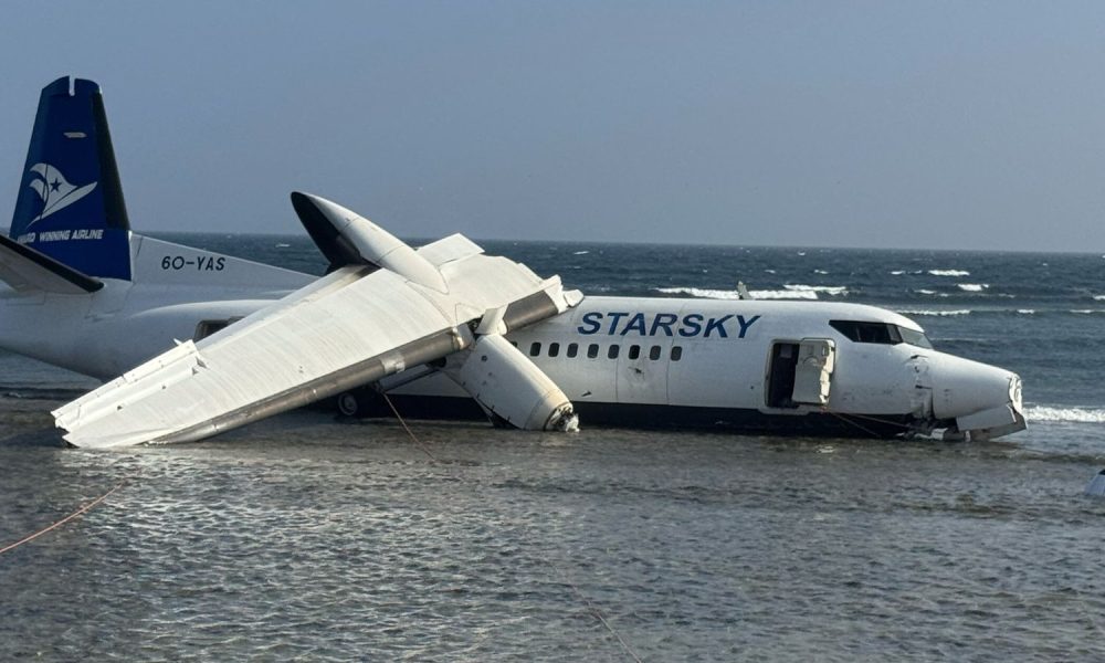 A wing of the plane was badly damaged in the incident. Pic: AP