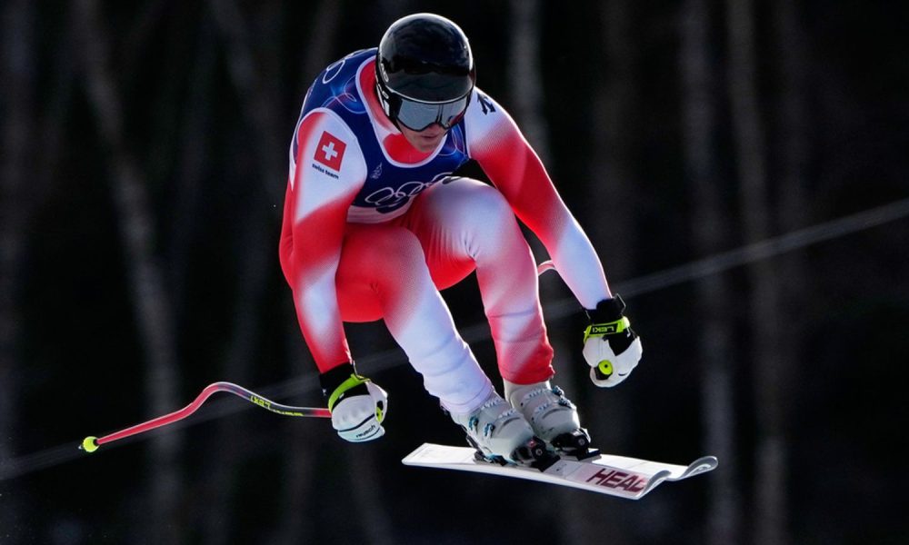 Switzerland's Franjo von Allmen speeds down the course on the first day of the Winter Olympics. Pic: AP