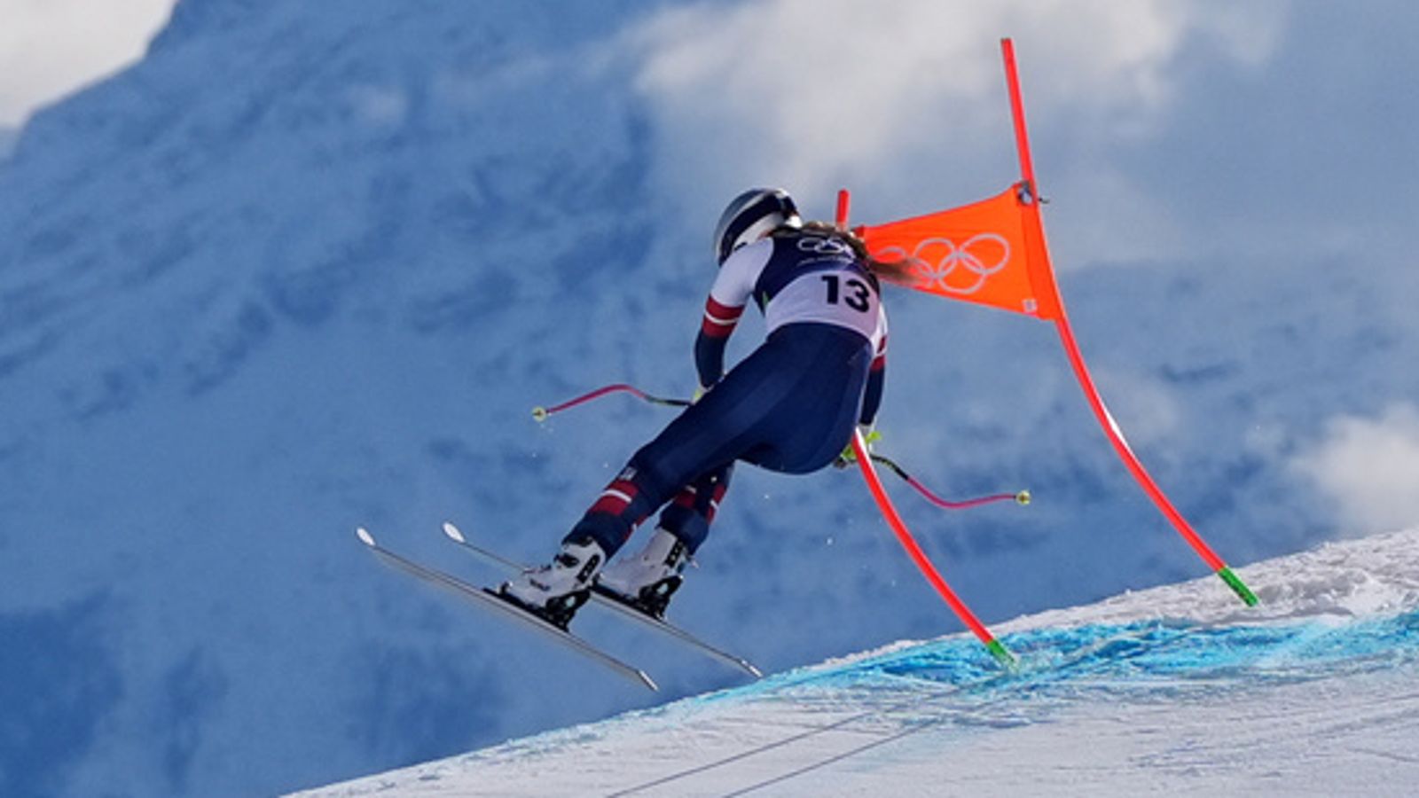 The moment Lindsey Vonn clipped a pole and crashed on her downhill run at the Winter Olympics. Pic: AP