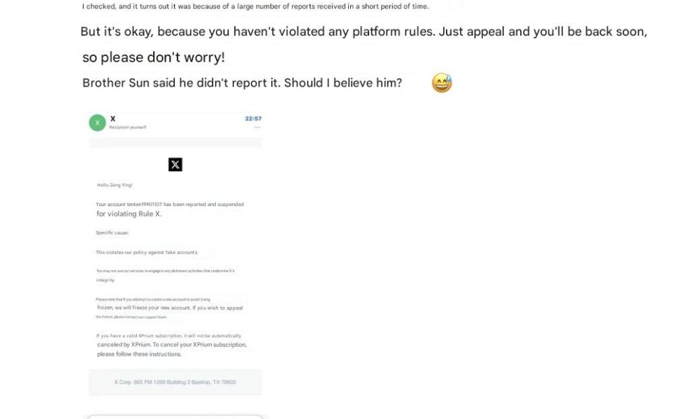 X reportedly tells Justin Sun’s ex she isn’t real