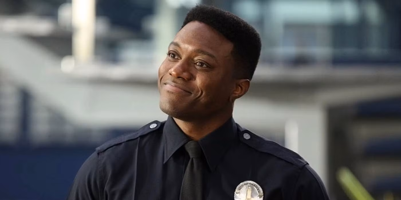 Aaron Thorsen (Tru Valentino) in uniform in 'The Rookie'.