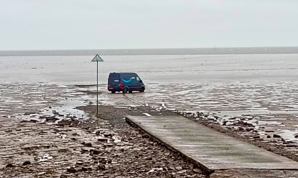Amazon delivery driver rescued after GPS sends van onto UK mudflats