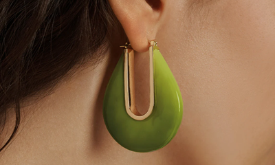 green resin hoop earring