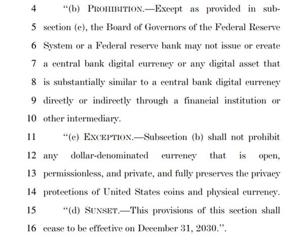 US Senate Bill Seeks to Ban the Fed From Issuing a CBDC
