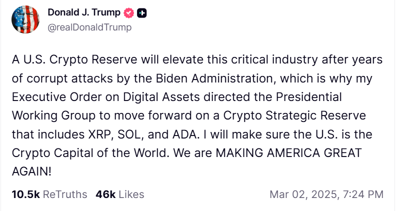 US Bitcoin Reserve Has No Purchase Plans