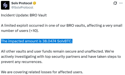 Hacker Steals $2.7M From Solv’s Bitcoin Yield Platform