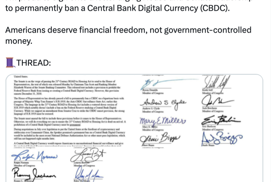 US Lawmakers Demand 'Permanent' CBDC Block