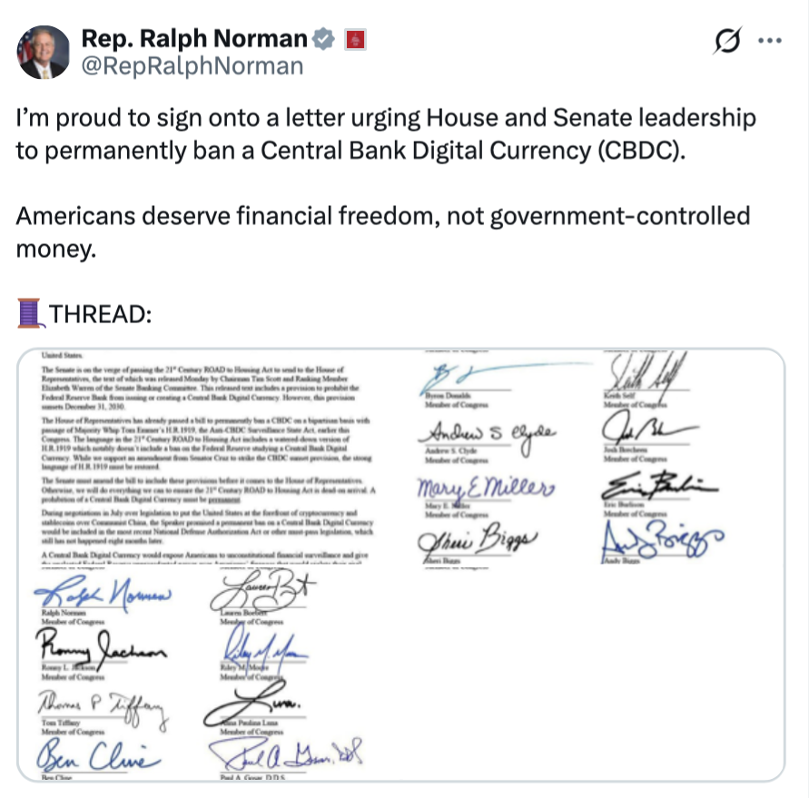 US Lawmakers Demand 'Permanent' CBDC Block