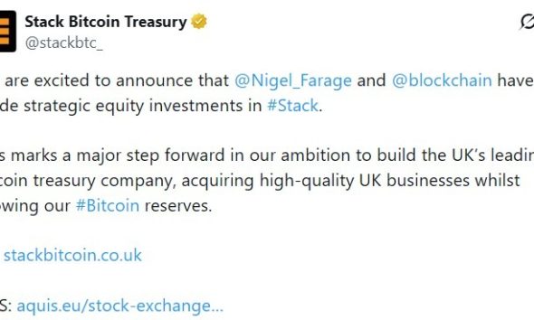 Nigel Farage Invests in Stack BTC as UK Debates Crypto Donations