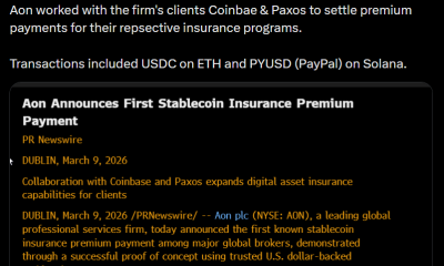 Aon Tests Stablecoin Payments for Insurance Premiums