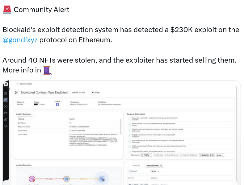 Gondi Disables Smart Contract Bug After $230K Exploit