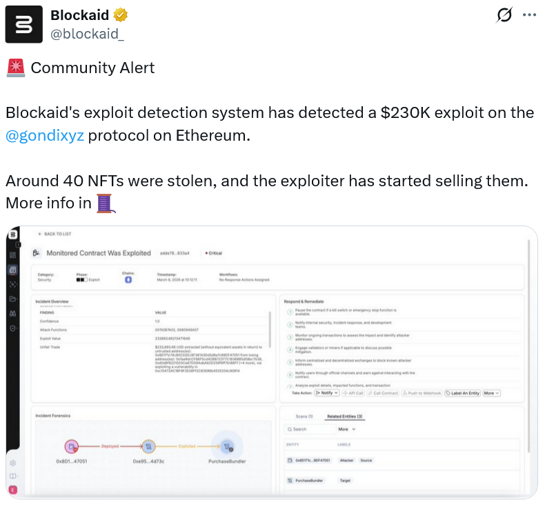 Gondi Disables Smart Contract Bug After $230K Exploit