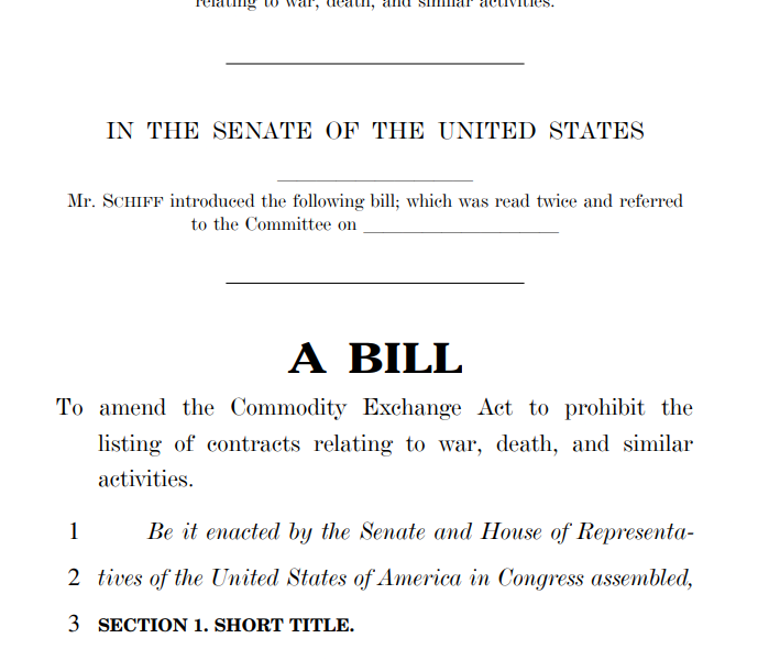 Senator Introduces 'DEATH BETS' Act Against War-Linked Prediction Markets