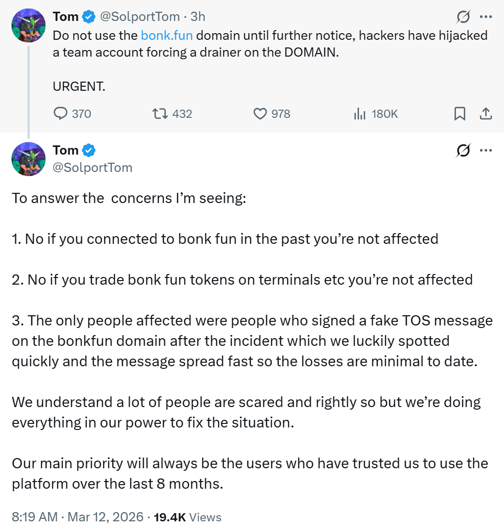 Bonk.fun Domain Hijacked to Push Crypto Wallet Drainer
