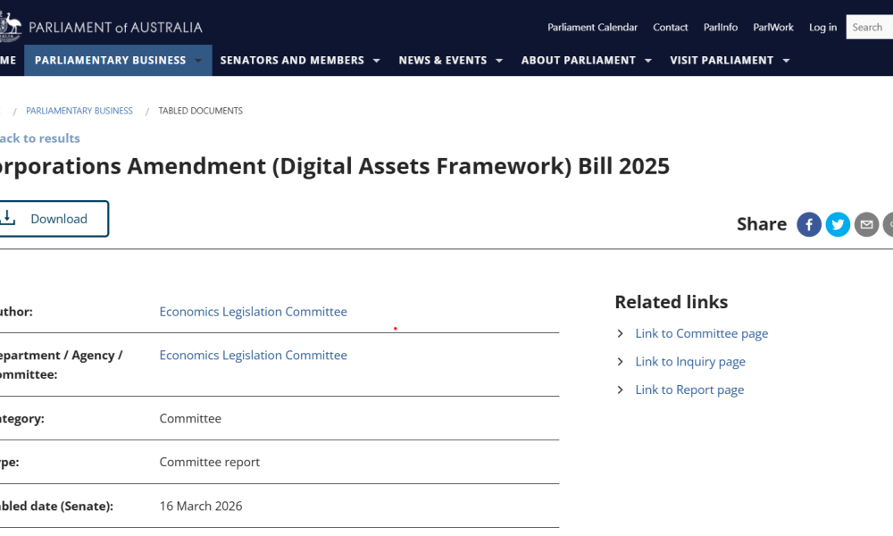 Australian Senate Committee Backs Digital Assets Framework Bill