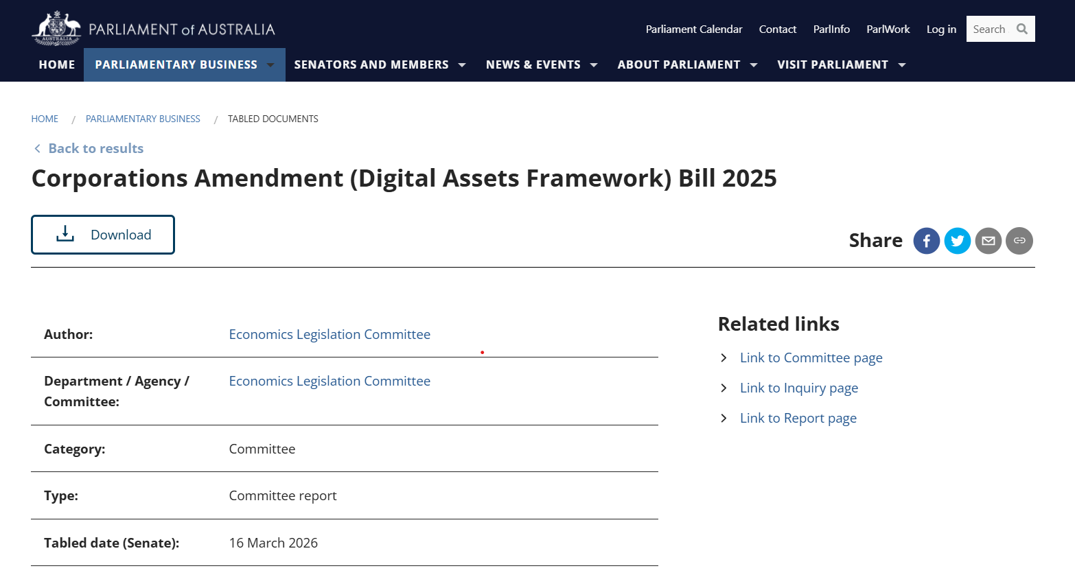 Australian Senate Committee Backs Digital Assets Framework Bill