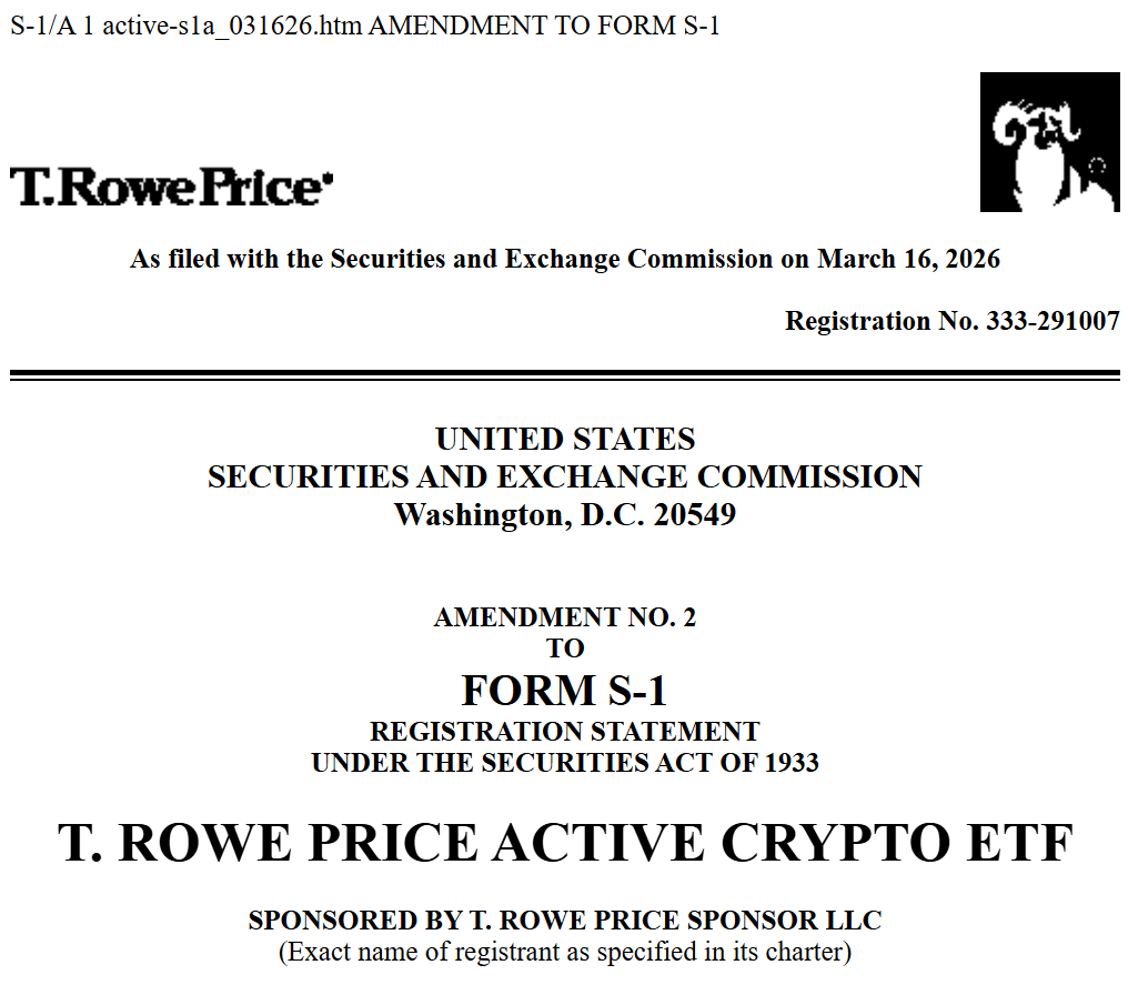 T. Rowe Price Updates Filing for Actively Managed Crypto ETF