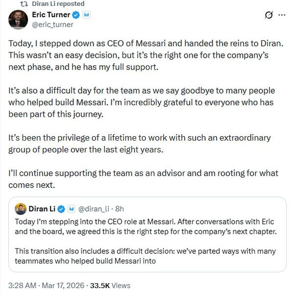 Messari CEO Eric Turner Steps Down Amid AI Expansion