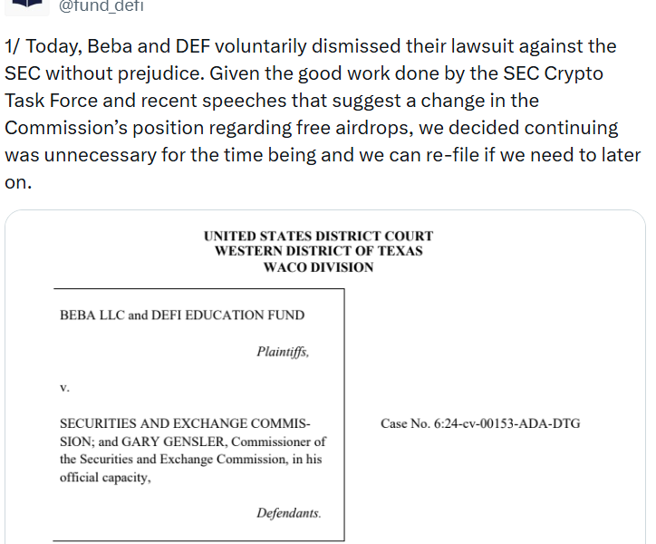 DeFi Education Fund Drops SEC Lawsuit as Crypto Stance Softens