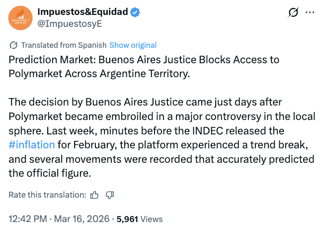 Polymarket Faces Nationwide Block Ordered by Argentina Court