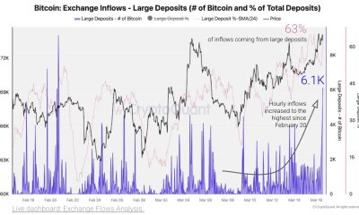 Bitcoin Exchange Inflows Spike as BTC Rally Halts at $75K