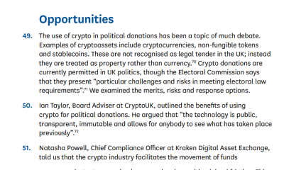 UK Parliamentary Committee Urges Ban on Political Crypto Donations