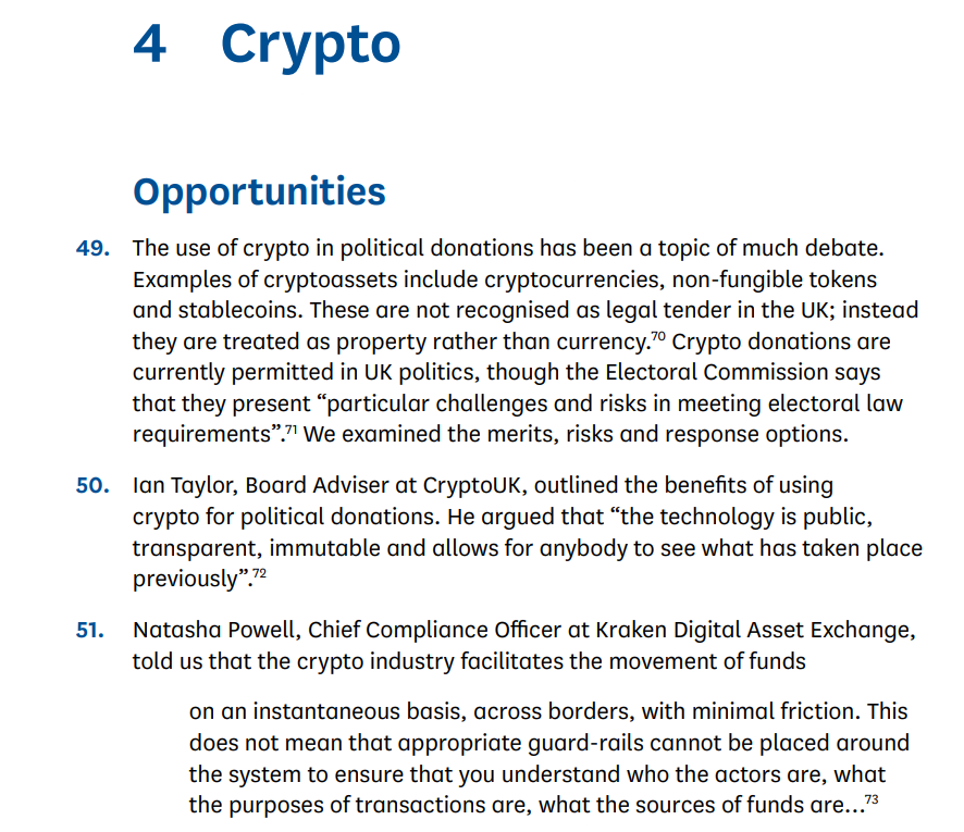 UK Parliamentary Committee Urges Ban on Political Crypto Donations