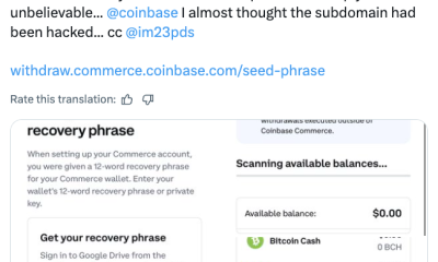 Coinbase Subdomain Prompts Users to Enter Seed Phrases