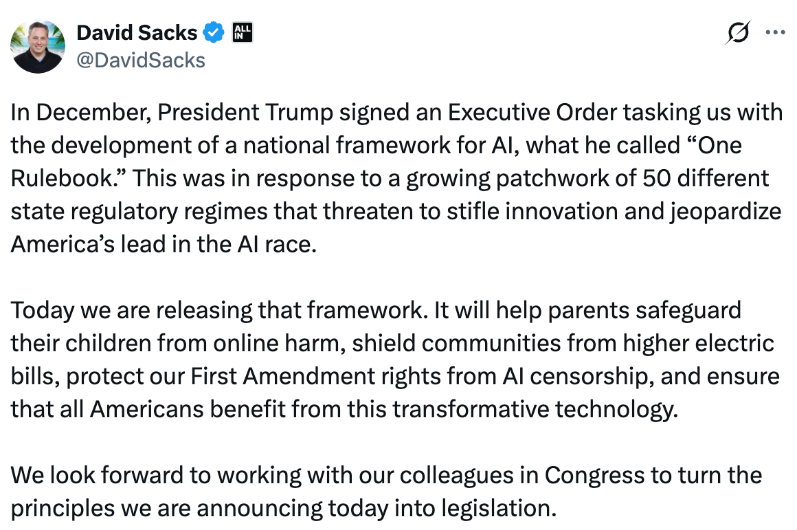 Trump White House Proposes National AI Framework, Urges Federal Standard