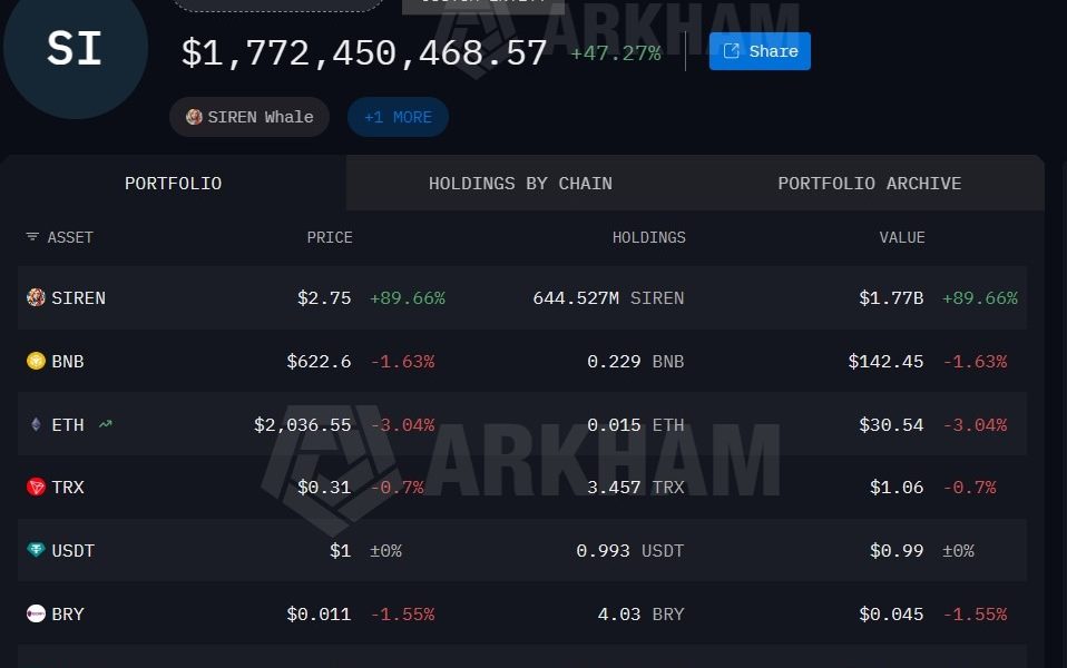 Siren Token Rises 340% as Analysts Flag Concentrated Holdings