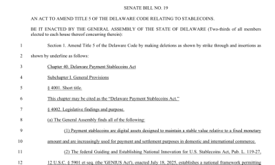 Stablecoin Bill Introduced in Delaware Aims to Create Licensing Framework