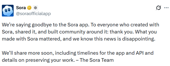 OpenAI to Shut Down Sora After Just Six Months