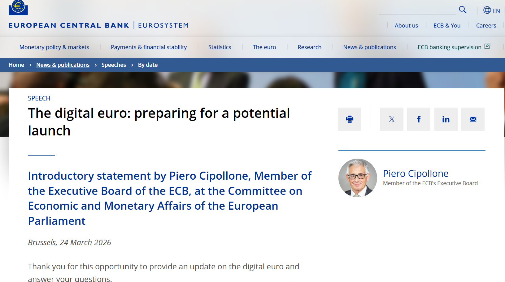ECB’s Cipollone Targets Summer for Digital Euro Standards