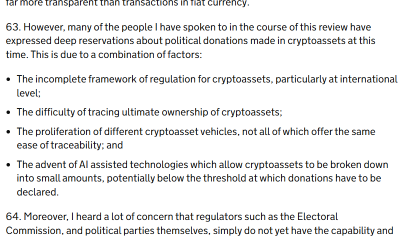 UK Review Calls for Temporary Ban on Crypto Political Donations