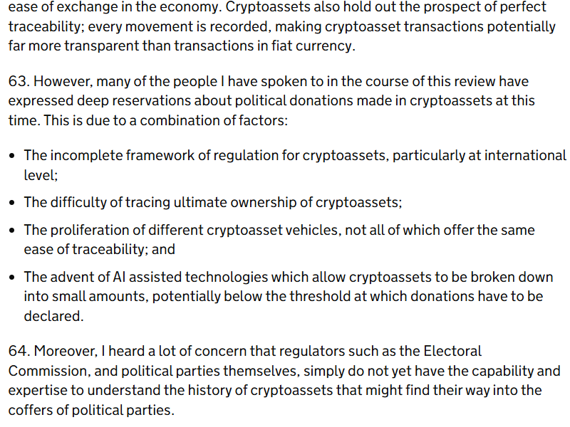 UK Review Calls for Temporary Ban on Crypto Political Donations
