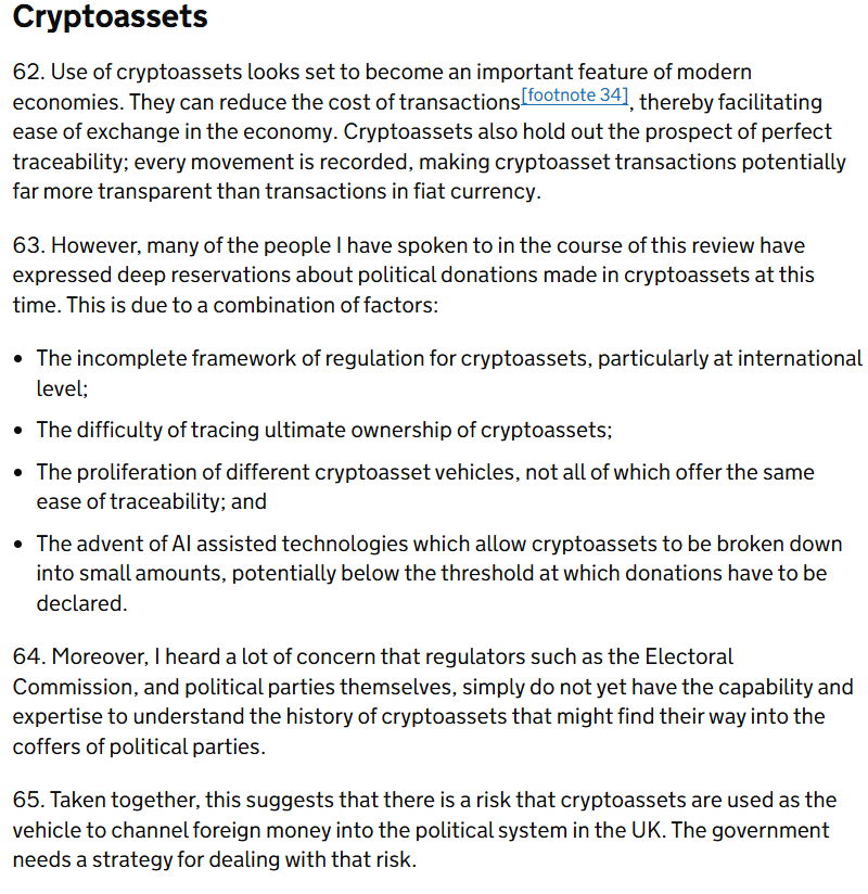 UK Review Calls for Temporary Ban on Crypto Political Donations