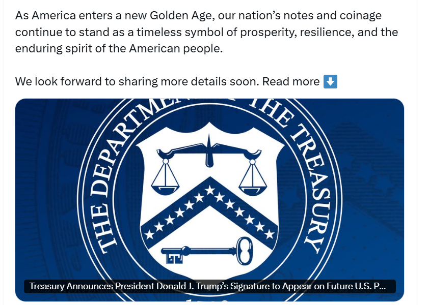 Treasury Plans to Add Donald Trump’s Signature to US Currency