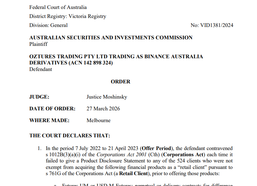 Australia Court Fines Binance $6.9 Million over Client Onboarding Failures