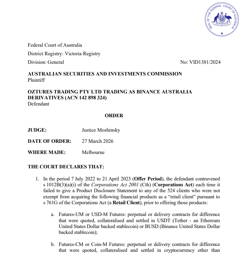 Australia Court Fines Binance $6.9 Million over Client Onboarding Failures