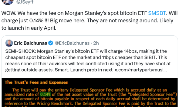 Morgan Stanley Sets Bitcoin ETF Fee at Ultra-Low 0.14%