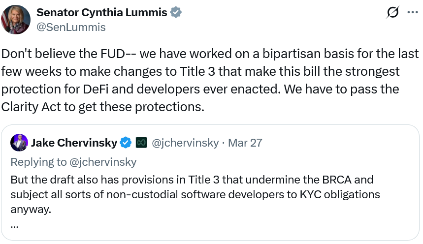 Lummis Says CLARITY Act Offers Strong DeFi Protections