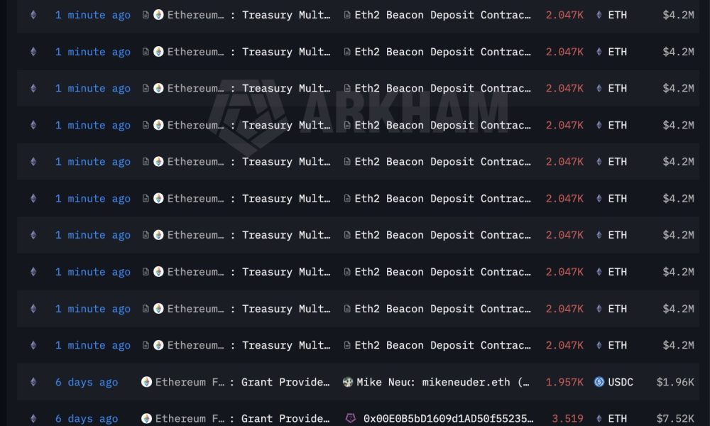 Ethereum Foundation Stakes $46M ETH after BitMine Sale, Ramps up 70K Plan
