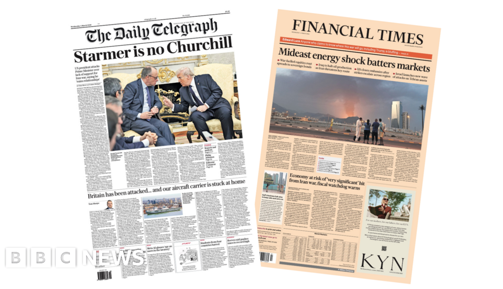 'Starmer is no Churchill' and 'Mideast energy shock batters markets'